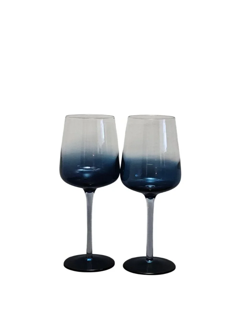 2 Pier1 Elemental Blue Goblets glasses 8.75" handblown art glass 14oz - Picture 7 of 7